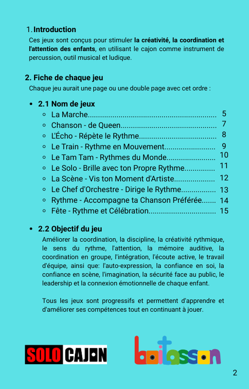 Nom de Jeu 10 Jeux avec Cajon pour Enfants de 5 à 8 ans